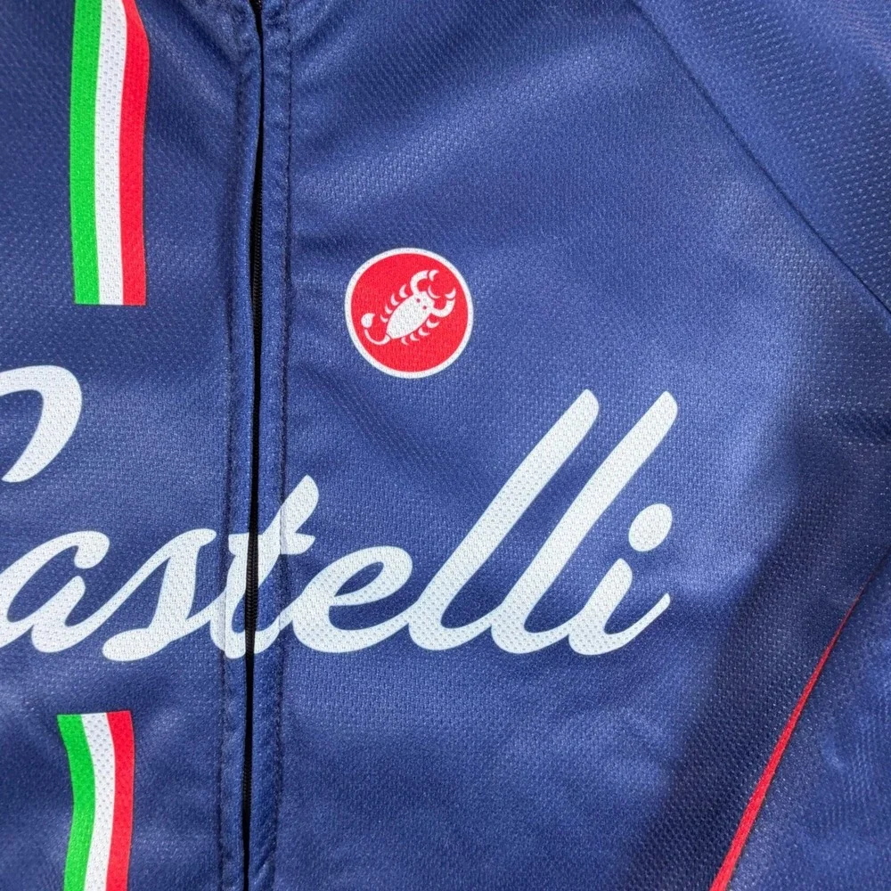Castelli Mens XXL Navy Blue Full Zip Cycling Jacket Fleece Lined Italian Stripe